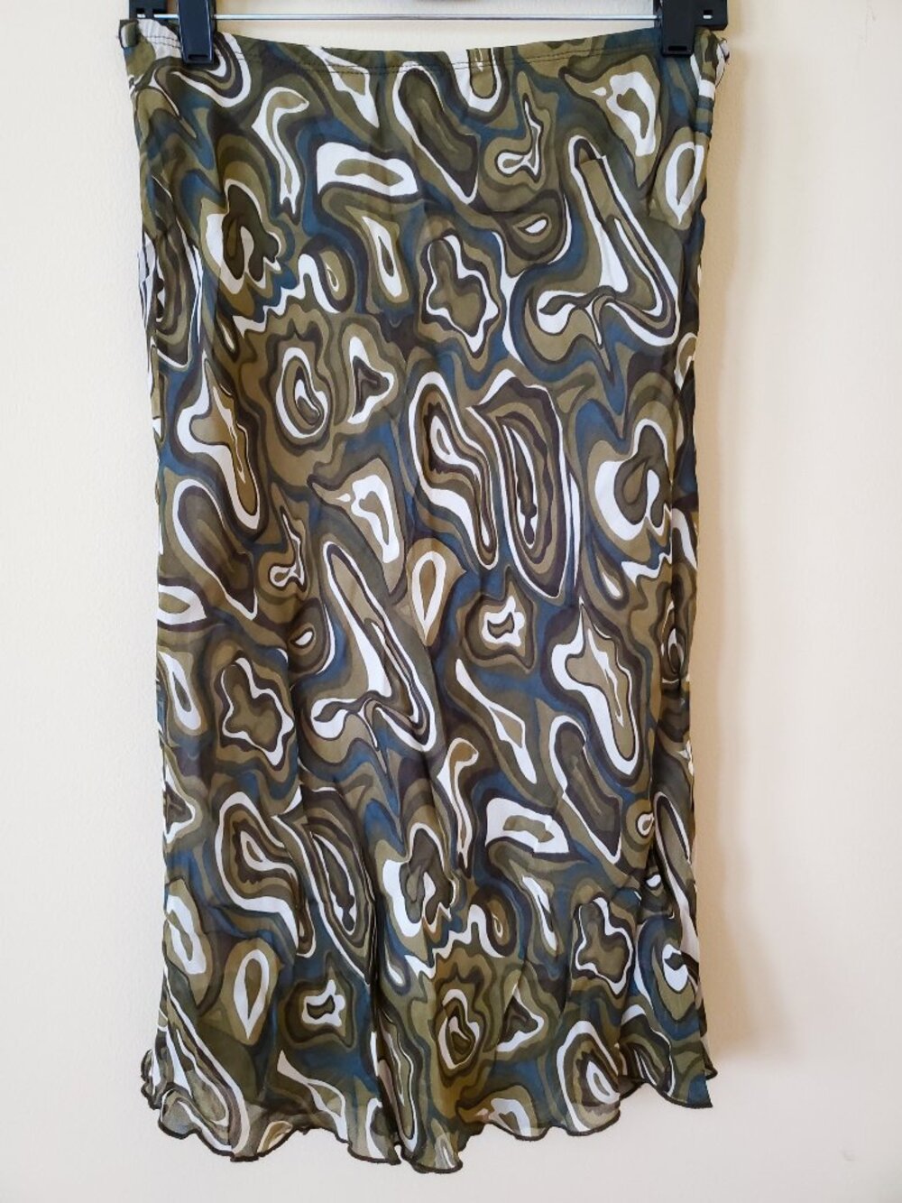 Spice Wear Vintage Y2K Swirled Print Midi Skirt with a Lettuce Hem SZ M